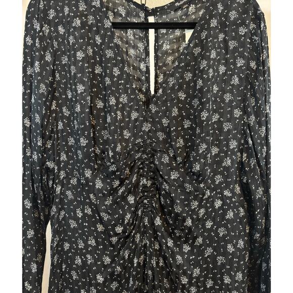 NWT Madewell Black White Floral Maxi Dress 12 Long Sleeve Ruched Boho Romantic - Picture 4 of 16